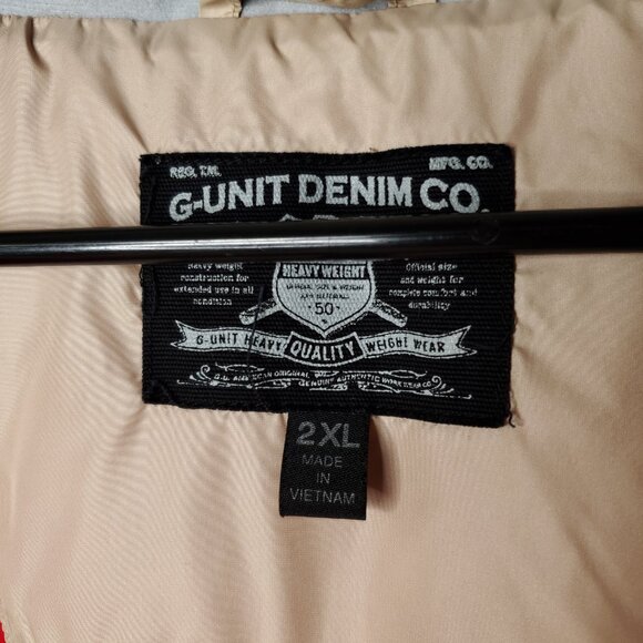 Vintage G UNIT Denim Co 50 Cent Heavyweight Puffer Vest/Jacket Tan Mens Sz 2XL - Picture 7 of 15